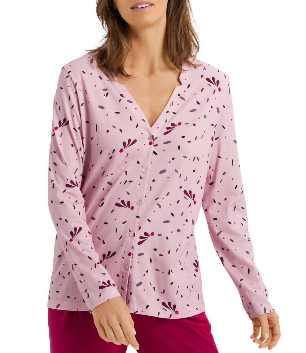 NEW HANRO sleep & lounge button front knit shirt in blithe petals print